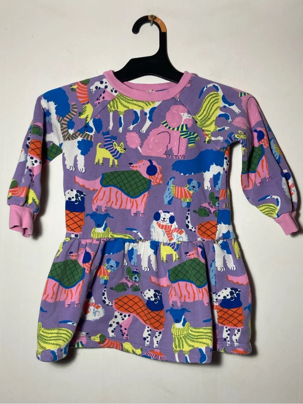 Mini Boden Girls Cozy Sweatshirt Dress Dog Design Cotton Blend Size 2-3 Yrs